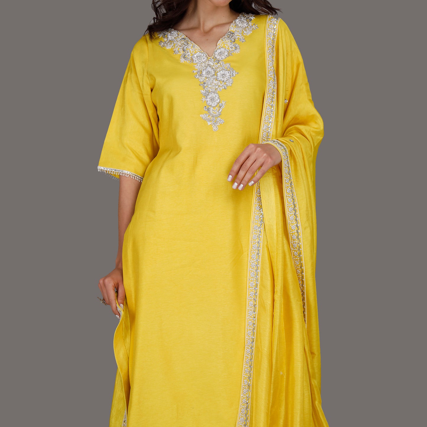 Embroidered Yellow Silk Suit