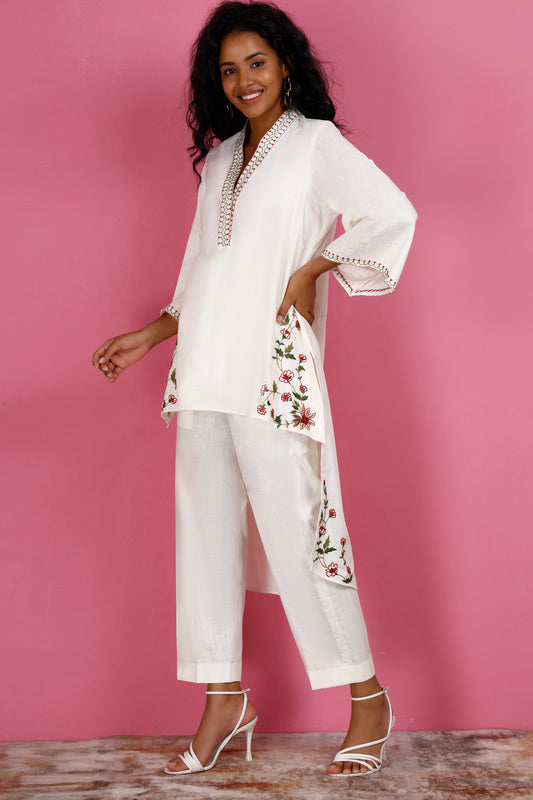 White Linen Embroidered Co-ord Set