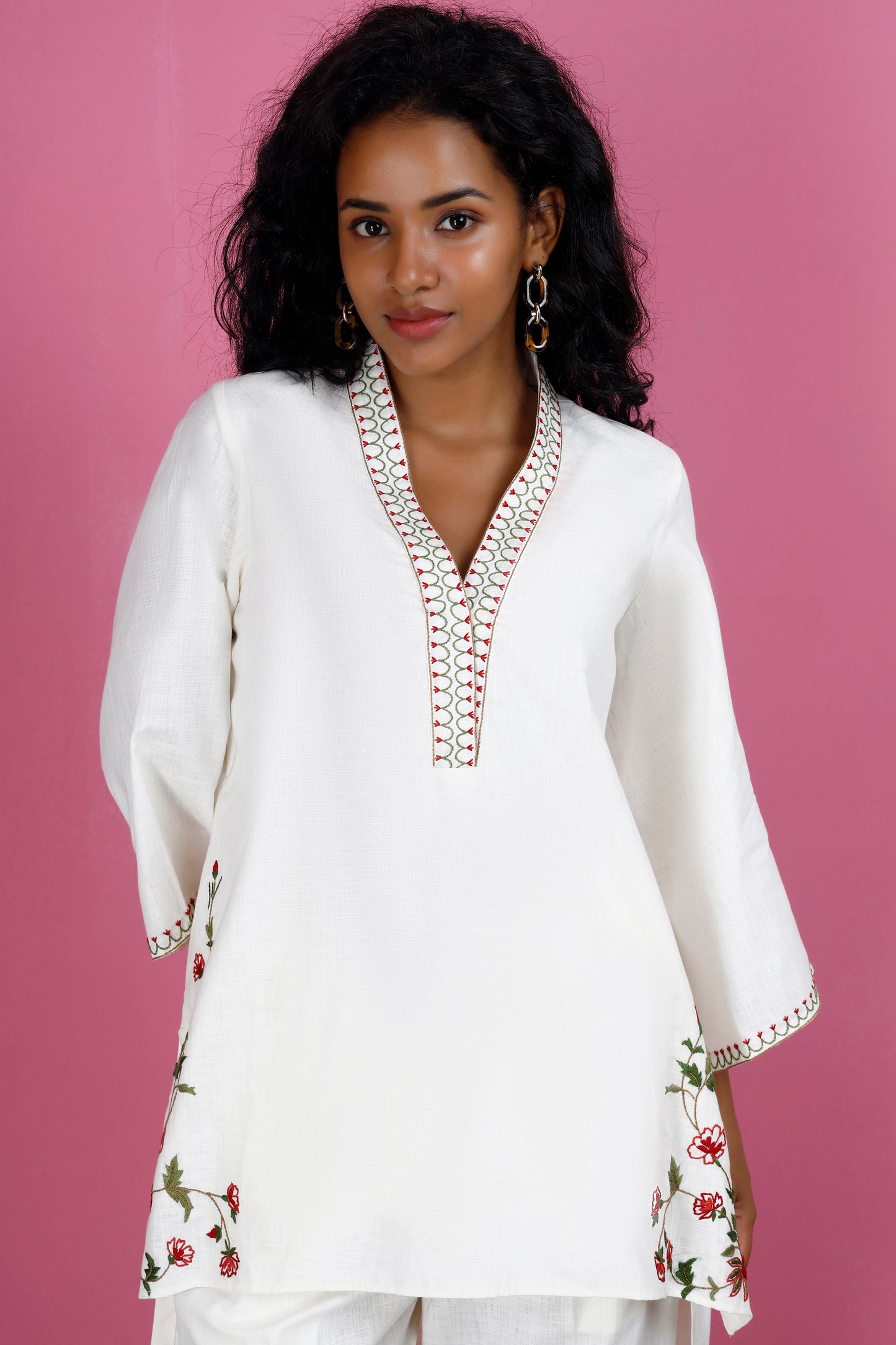 White Linen Embroidered Co-ord Set